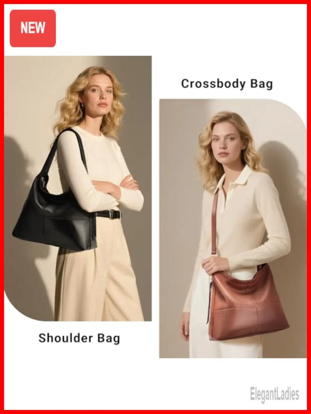 Genuine Leather Hobo Bag Crossbody Purse Work Tote with 2 Straps